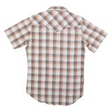 WRANGLER Mens Beige Brown Check Western Shirt S Short Sleeve Cotton Blend Button