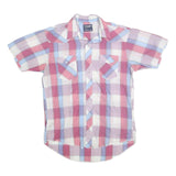 WRANGLER Mens Pink & Blue Check Shirt L Short Sleeve Western Style Snap Buttons