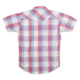 WRANGLER Mens Pink & Blue Check Shirt L Short Sleeve Western Style Snap Buttons