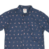 LEVI'S Mens Blue Shirt L Cotton Blend Printed Casual Short Sleeve