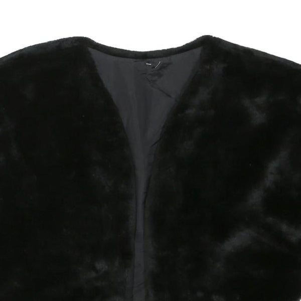 Womens Black Faux Fur Jacket S Polyester Blend Sleeveless Plain Soft Warm