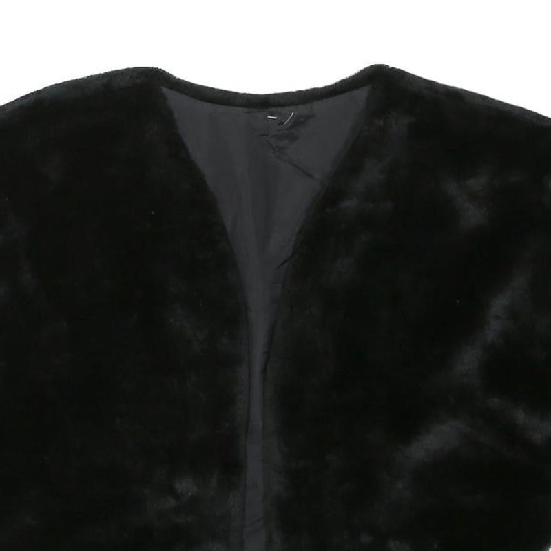 Womens Black Faux Fur Jacket S Polyester Blend Sleeveless Plain Soft Warm