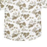 WORLD OF BASIC Mens White & Brown Hawaiian Cotton Blend Shirt L Casual Summer