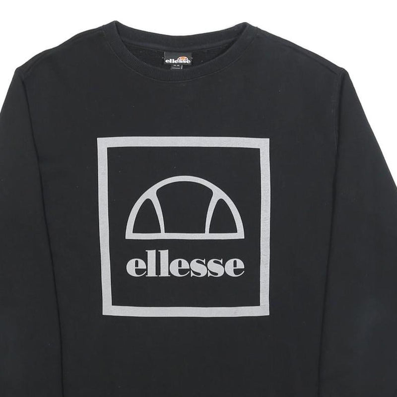 ELLESSE Mens Black Sweatshirt Crew Neck M Logo Print Casual Pullover