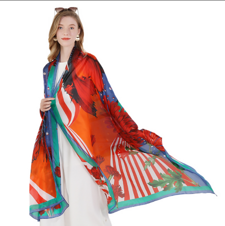 Anyyou 100% Mulberry Silk Red Scarf Women Luxury Long Shawl – Beach Wear, Swimwear Cover Up, Pashmina Face Shield Foulard Fashion Accessory