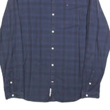 TOMMY HILFIGER Mens Blue Check Shirt M Button-Down Collar Cotton Blend Long