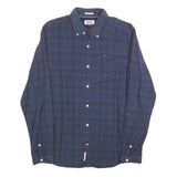 TOMMY HILFIGER Mens Blue Check Shirt M Button-Down Collar Cotton Blend Long