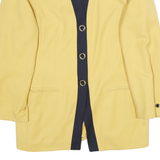 KASPER Womens Yellow & Navy Button Jacket UK 14 Cotton Blend Plain Elegant