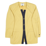 KASPER Womens Yellow & Navy Button Jacket UK 14 Cotton Blend Plain Elegant