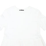 ZARA Womens White Basic Top Short Sleeve Crew Neck Pleated L Comfort