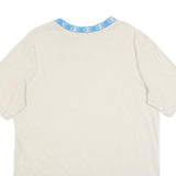 CHAMPION Mens Cream & Blue Graphic T-Shirt L Short Sleeve Crew Neck Cotton Blend