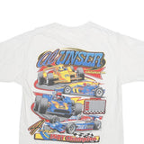 Mens White Racing Cars Graphic T-Shirt S Short Sleeve Crew Neck Vintage