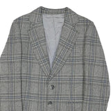 SQUARE DEAL Mens Grey Check Wool Blend Tailored Jacket S Woven Button Closure