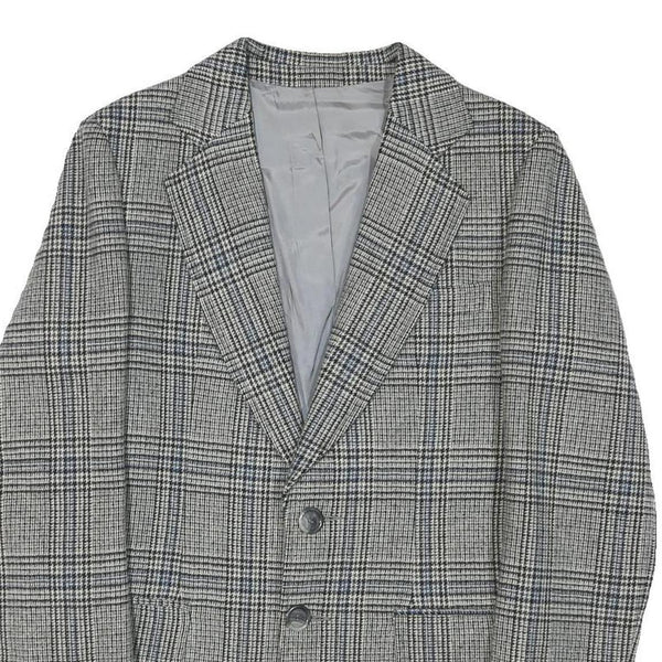 SQUARE DEAL Mens Grey Check Wool Blend Tailored Jacket S Woven Button Closure