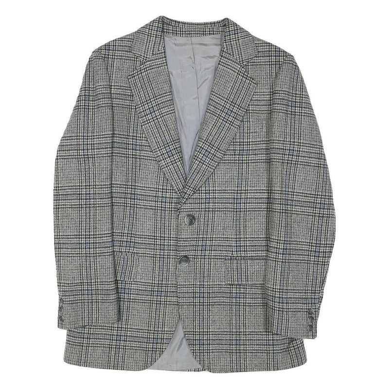 SQUARE DEAL Mens Grey Check Wool Blend Tailored Jacket S Woven Button Closure