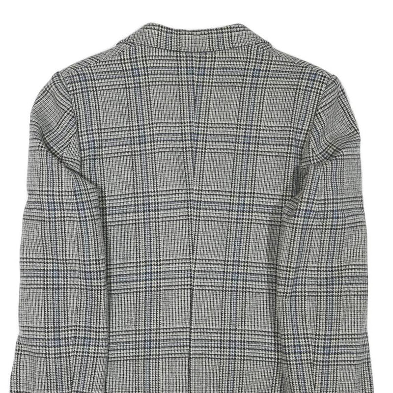 SQUARE DEAL Mens Grey Check Wool Blend Tailored Jacket S Woven Button Closure