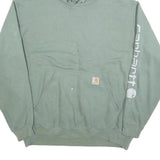 CARHARTT Mens Green Hoodie L Pullover Cotton Blend Logo Sleeve Casual Wear