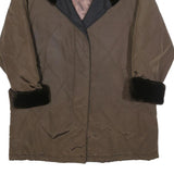 SCHNEIDERS Womens Brown & Black Quilted Button Jacket L Polyester Blend Fur Trim