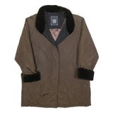 SCHNEIDERS Womens Brown & Black Quilted Button Jacket L Polyester Blend Fur Trim