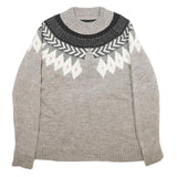 TOPSHOP Womens Grey Patterned Wool Blend Jumper Round Neck Basic Knit UK 12 Soft