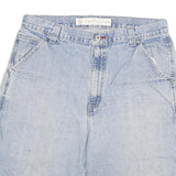 Mens Light Blue Carpenter Denim Casual Shorts 2XL W33 Loose Fit Cotton Blend