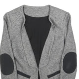 Womens Grey & Black Button Jacket S Plain Tweed Tailored Stylish Elegant