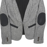 Womens Grey & Black Button Jacket S Plain Tweed Tailored Stylish Elegant