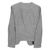 Womens Grey & Black Button Jacket S Plain Tweed Tailored Stylish Elegant