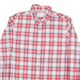 TIMBERLAND Mens Red & White Plaid Cotton Blend Shirt XL Button-Down Long Sleeve
