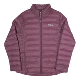 FILA Womens Maroon Quilted Jacket L Polyester Blend Zip Casual Lightweight Sport