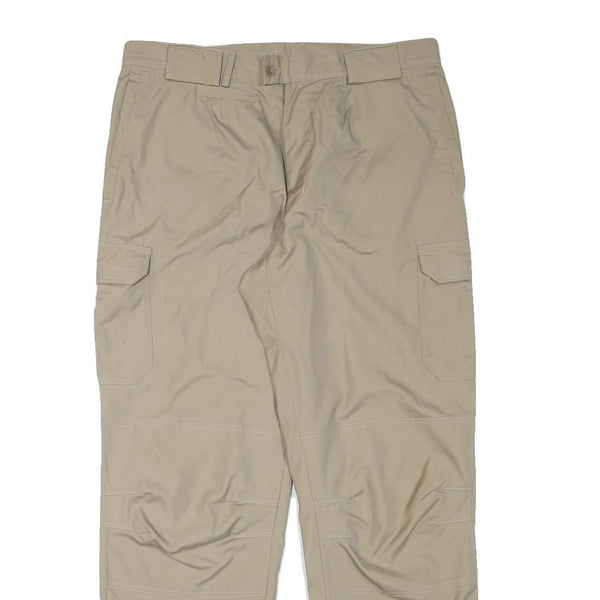 BAILOS Mens Cotton Blend Beige Relaxed Straight Trousers W35 L31 Cargo Pockets