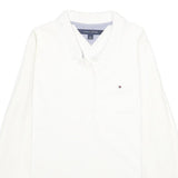 TOMMY HILFIGER Womens White Long Sleeve Plain L Cotton Blend Polo Shirt