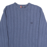 CHAPS Mens Blue Patterned Cotton Jumper Crew Neck Basic Knit S Classic Style
