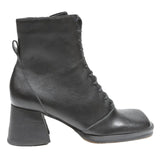 CHARLES & KEITH Womens Black Leather Lace-Up Ankle Boots UK 3 Stylish Block Heel