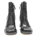 CHARLES & KEITH Womens Black Leather Lace-Up Ankle Boots UK 3 Stylish Block Heel