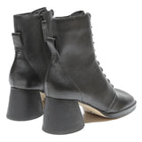 CHARLES & KEITH Womens Black Leather Lace-Up Ankle Boots UK 3 Stylish Block Heel
