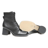 CHARLES & KEITH Womens Black Leather Lace-Up Ankle Boots UK 3 Stylish Block Heel
