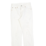 LEVI'S 501 Womens White Regular Straight Denim Raw W24 L30 Distressed Jeans