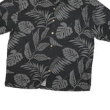 JAMACIA JAXX Mens Black & Grey Leaf Print Silk Shirt XL Tropical Pattern Relaxed