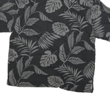 JAMACIA JAXX Mens Black & Grey Leaf Print Silk Shirt XL Tropical Pattern Relaxed