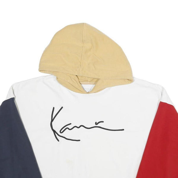 KARL KANI Womens Beige & White Hoodie S Colour Block Cotton Blend Casual
