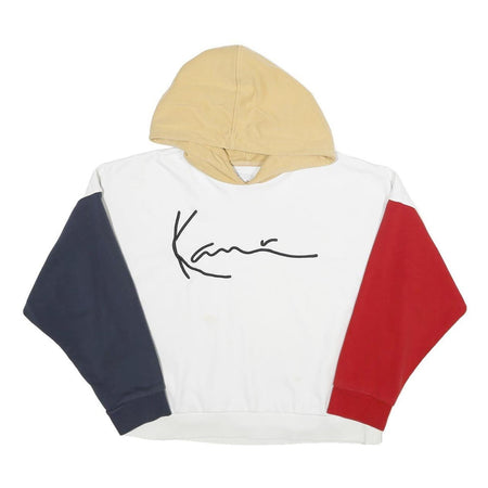 KARL KANI Womens Beige & White Hoodie S Colour Block Cotton Blend Casual