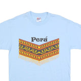 HANES Mens Blue Peru Graphic T-Shirt L Short Sleeve Crew Neck Cotton Blend