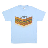 HANES Mens Blue Peru Graphic T-Shirt L Short Sleeve Crew Neck Cotton Blend