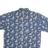 EDDIE BAUER Mens Blue Boat Print Cotton Short Sleeve Shirt L Casual Summer