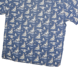 EDDIE BAUER Mens Blue Boat Print Cotton Short Sleeve Shirt L Casual Summer