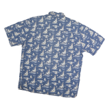 EDDIE BAUER Mens Blue Boat Print Cotton Short Sleeve Shirt L Casual Summer