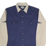 EXPRESS RIDER Mens Beige & Blue Western Shirt L Cotton Blend Casual Button-Up
