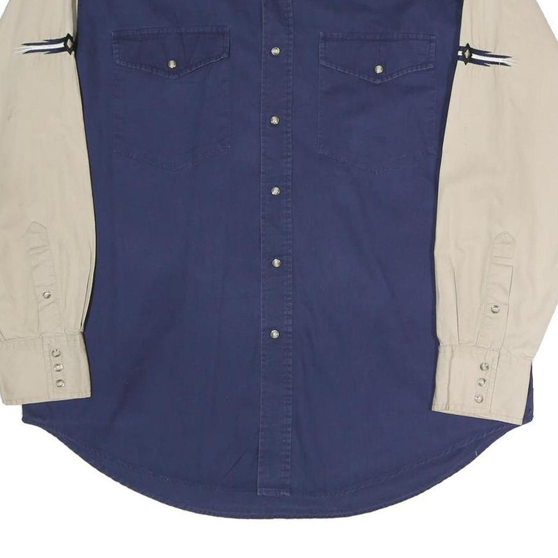EXPRESS RIDER Mens Beige & Blue Western Shirt L Cotton Blend Casual Button-Up