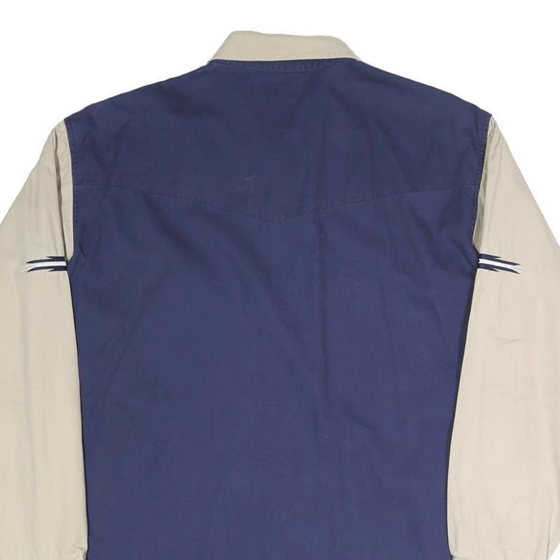 EXPRESS RIDER Mens Beige & Blue Western Shirt L Cotton Blend Casual Button-Up